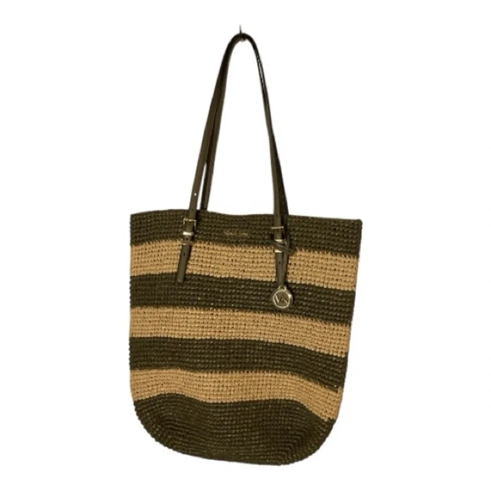 Michael Kors Quinn Straw Tote Large Green Stripe Beach Travel Bag